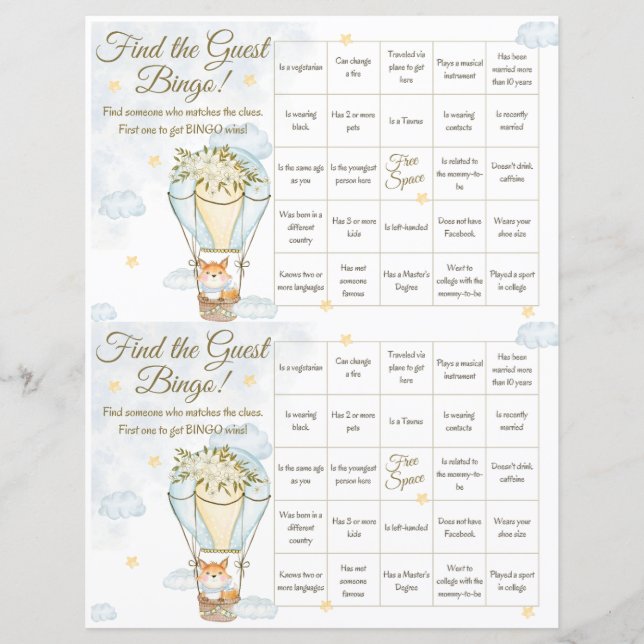 Hitta matchen Gäst Bingo Baby Shower (Framsida)