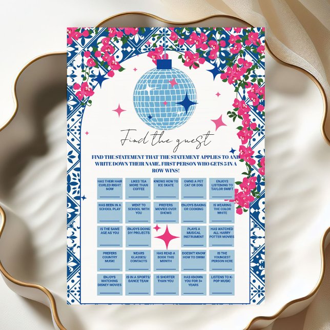 Hitta matchkortet Gest mamma Mia Birthday bingo Inbjudningar (Skapare uppladdad)