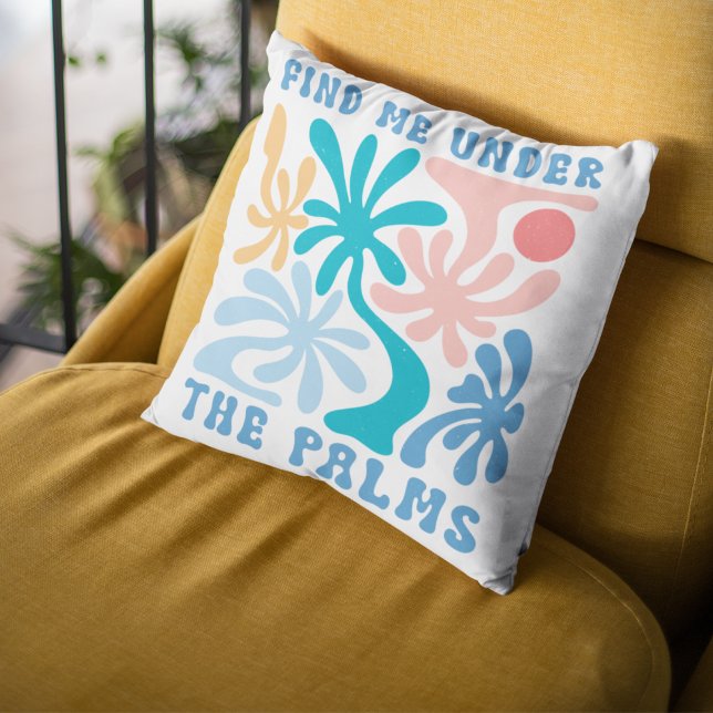 Hitta Mig Under Palmträd Teal Korall Tropisk Somma Kudde (Find me under the Palms Family reunion summer Throw Pillow)