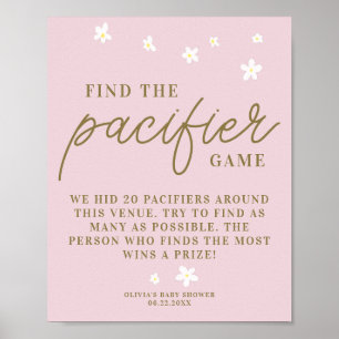 Hitta Nappar Baby Shower Game Boho Daisys Rosa Poster