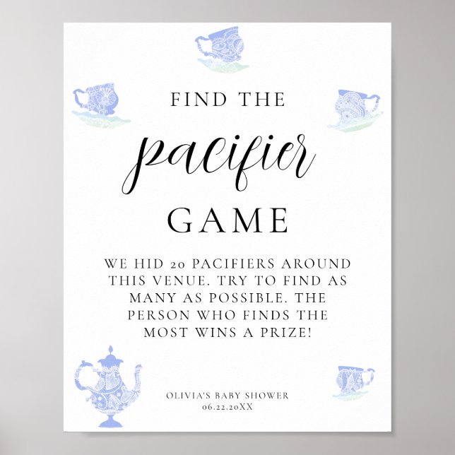 Hitta Nappar Baby Tea China Set Blue White Snöre Poster (Framsidan)