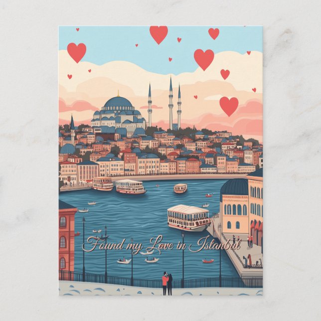 Hittade Kärlek i Istanbul Turkiye Valentine Day Vykort (Framsida)