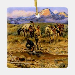 “Hitting Pay Dirt” av Charles M Russell Julgransprydnad Keramik