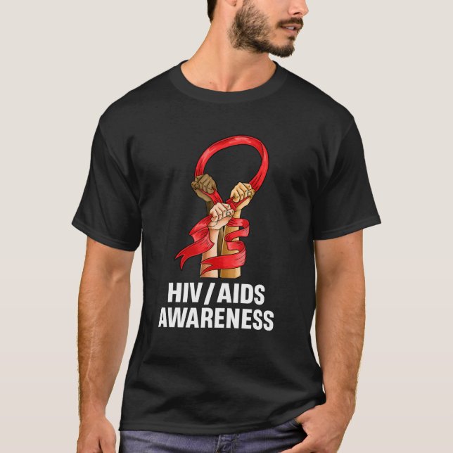 HIV AIDS Awareness Month Red Ribbon Hand World Aid T Shirt (Framsida)