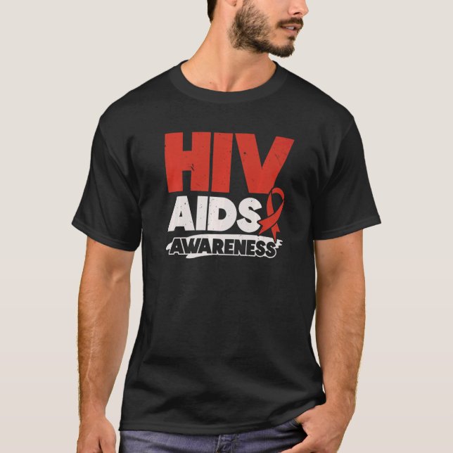 HIV AIDS Awareness Red Ribbon Disability T Shirt (Framsida)