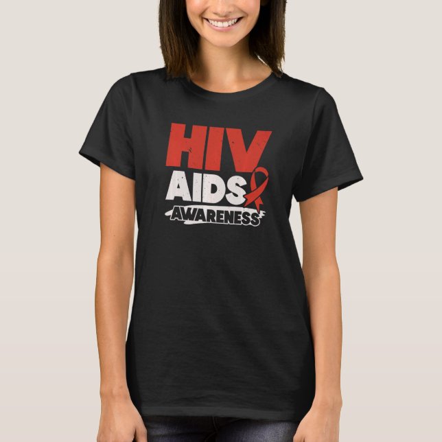 HIV AIDS Awareness Red Ribbon Disability T Shirt (Framsida)