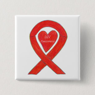 HIV Awareness Heart Ribbon Anpassningsbar Art Pin Knapp