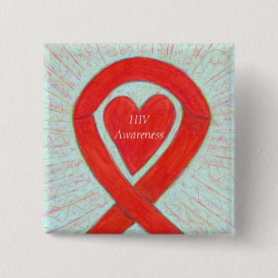 HIV Awareness Heart Ribbon Anpassningsbar Art Pin Knapp