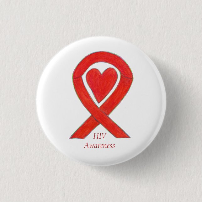 HIV Awareness Heart Ribbon Anpassningsbar Art Pin Knapp (Framsida)
