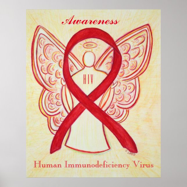 HIV Awareness Ribbon Red Angel Anpassningsbar Art  Poster (Framsidan)