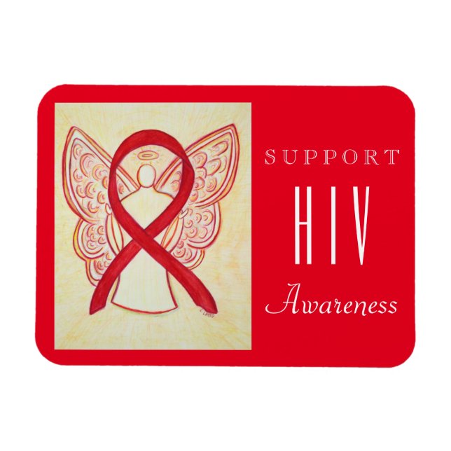 HIV Red Awareness Ribbon Angel Anpassningsbar Gift Magnet (Horisontell)
