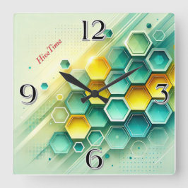 HiveTime Anpassningsbar Hexagon Design | Väggkloc Fyrkantig Klocka