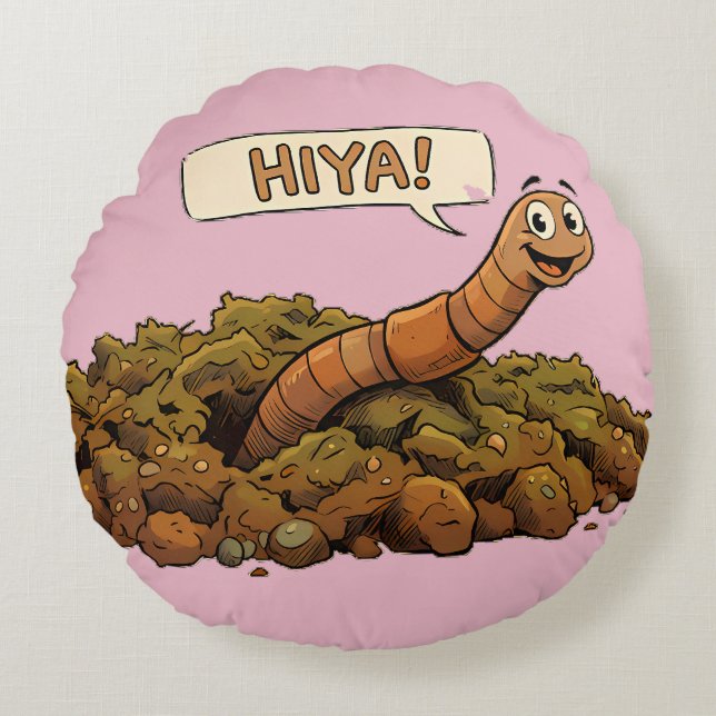 "Hiya!" Underifrån Rund Kudde (Framsidan)