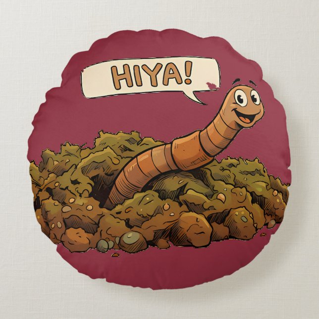 "Hiya!" Underifrån Rund Kudde (Framsidan)