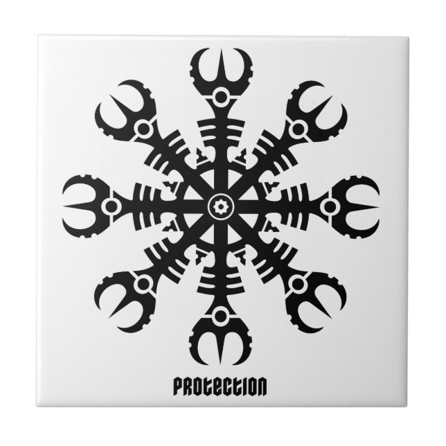 Hjälm av awe - Aegishjalmur No.2 (svarten) Kakelplatta (Framsidan)