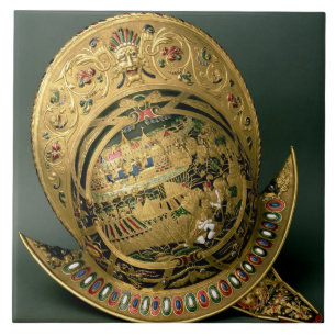 Hjälm av Charles IX (1550-74) 16th århundrade Kakelplatta