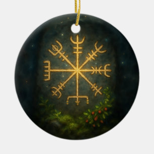 Hjälm av fruktan Aegishjalmur Nordiskt skyddssymbo Julgransprydnad Keramik