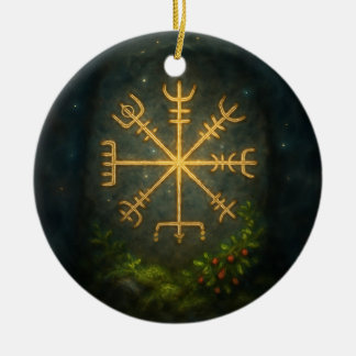 Hjälm av fruktan Aegishjalmur Nordiskt skyddssymbo Julgransprydnad Keramik