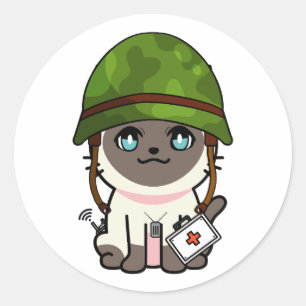 hjälmen från Siamese Cat Wearing Army Runt Klistermärke