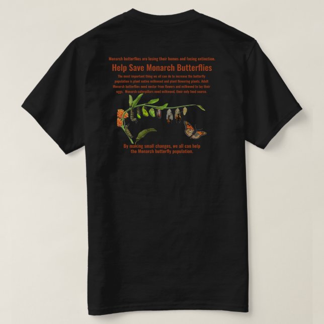 Hjälp att rädda monarkfjärilarna t shirt (Design baksida)
