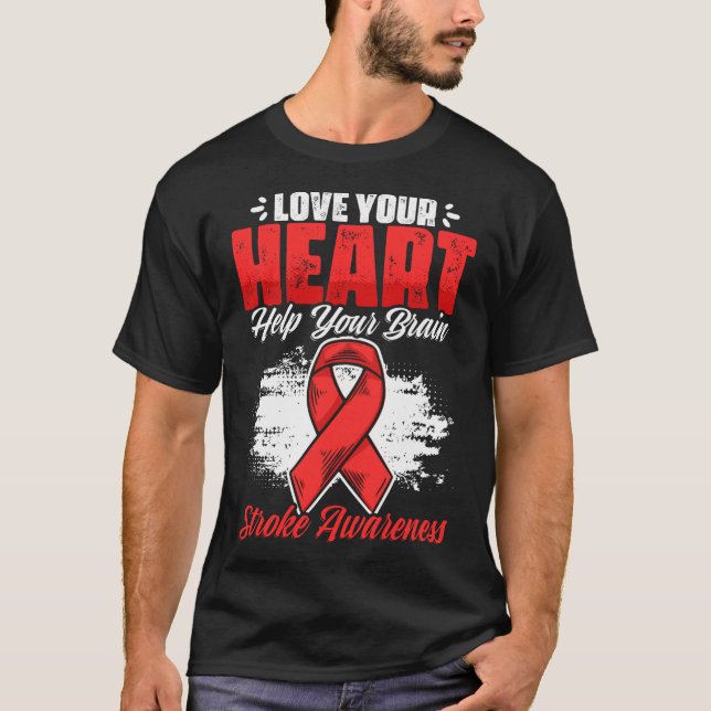 Hjälp din hjärnstroke Survivor Red Ribbon Stroke T Shirt (Framsida)