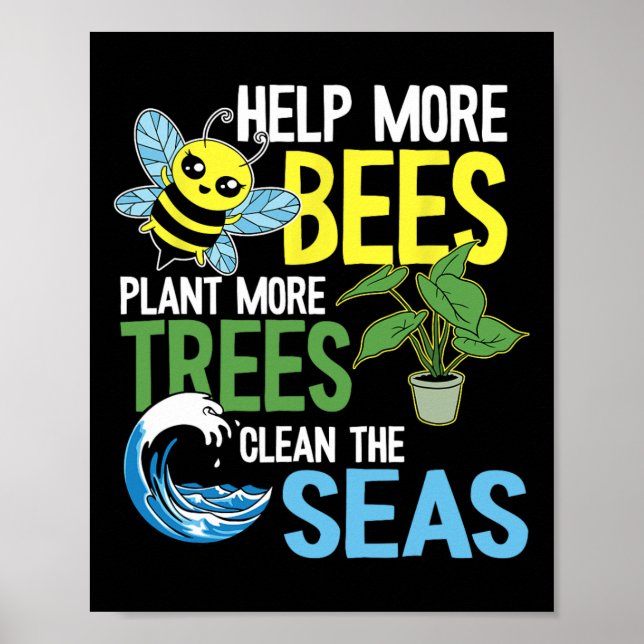 Hjälp fler bin att plantera mer Träd rengöra havsö Poster (Framsidan)