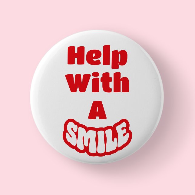 Hjälp Med Ett Leende Röd & Vit Textmärke/ Knapp (Help with a smile - white)
