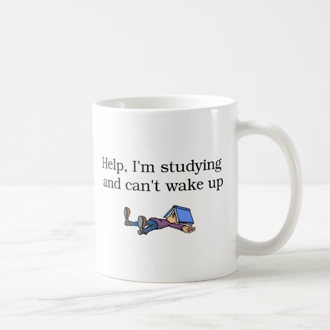 Hjälp mig förmiddag som studerar muggen kaffemugg (Höger)