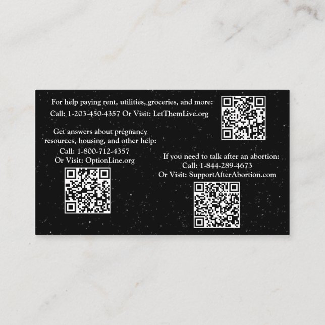 Hjälp och informationskort för gravid efter abort (Baksida)