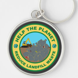 Hjälp planeten att minska slösat av avfallsdeponie rund silverfärgad nyckelring