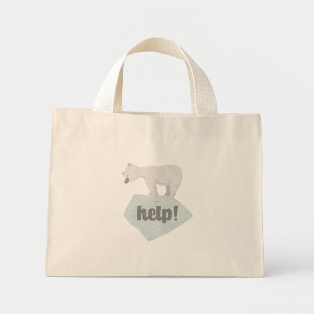 Hjälp Polar Bear Tote-blocket Mini Tygkasse (Framsidan)