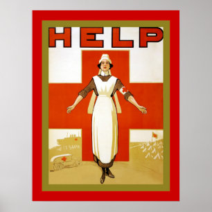Hjälp ~ Vintage Nurse ~ Världskrig 1 Poster