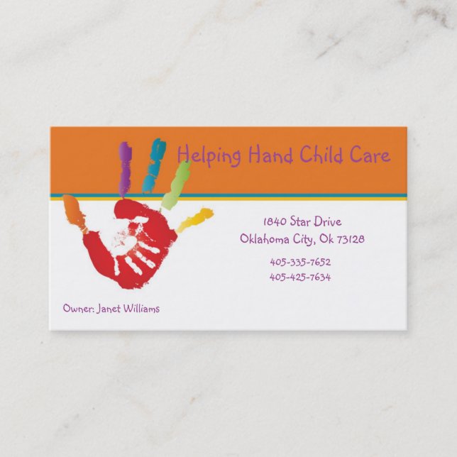 Hjälper Affärskortet Hand Child Care Visitkort (Framsida)
