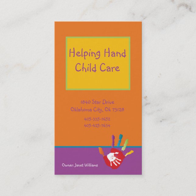 Hjälper Affärskortet Hand Child Care Visitkort (Framsida)