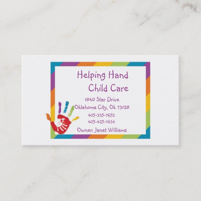 Hjälper Affärskortet Hand Child Care Visitkort (Framsida)