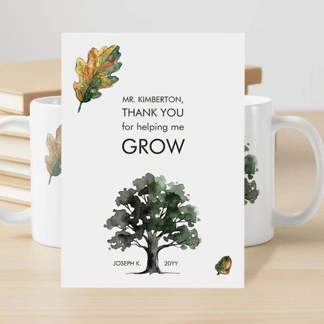 Hjälper mig växa Akvarell Ek Träd Lärare Tack Kort (Personalized "thank you for helping me grow" Teacher Appreciation card by Darling & May)