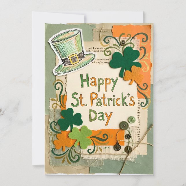 Hjälplöst Vintage Scrapbook Collage St. Patrick's Julkort (Framsida)