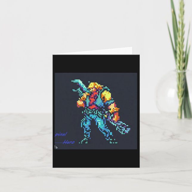 Hjälte (90-tal Retro TV-spel Pixel Style Art) Kort (Framsida)