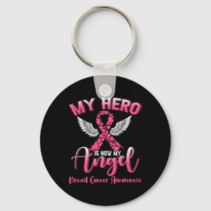 Hjälte är nu min ängel Bröstcancer Rosa Band Vinn Nyckelring