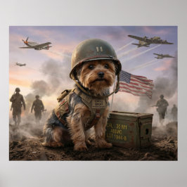 Hjältedrkt Yorkshireterrier "Korpral Smoky" WWII m Poster