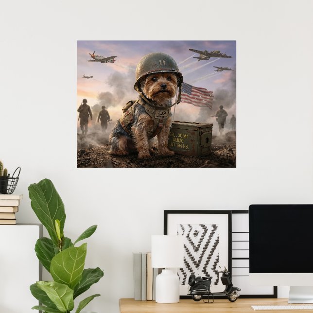 Hjältedrkt Yorkshireterrier "Korpral Smoky" WWII m Poster (Hemmakontoret)
