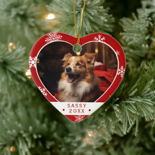 Hjärformad röd snöflinga Hund Foto Ornament