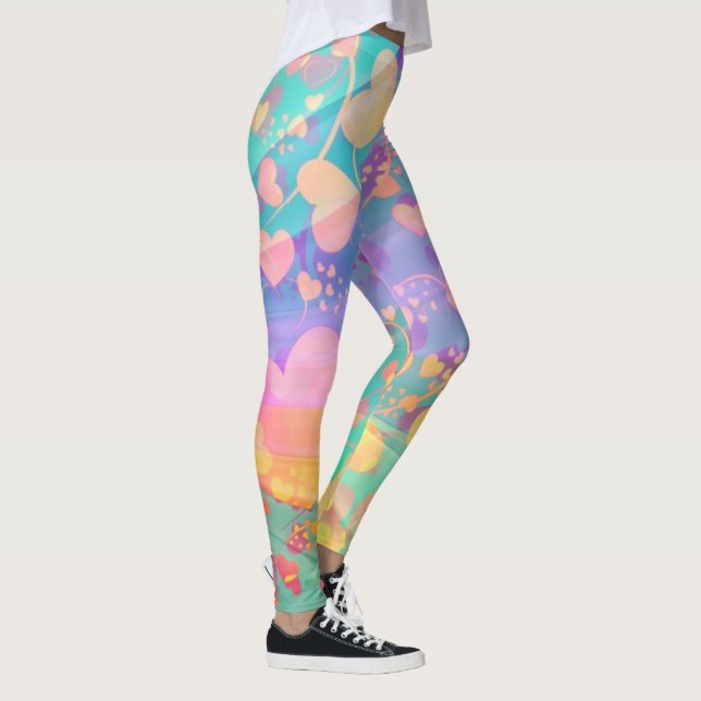 Hjärlek kärleksmönster Pastell design Leggings (Höger)