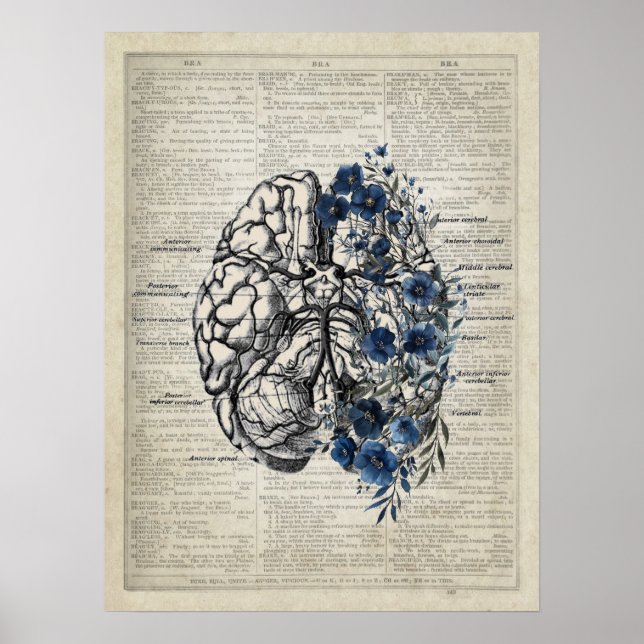 Hjärna med blommor Neuroscience Tema-design Poster (Framsidan)