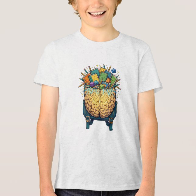 Hjärna Ryggsäck Skolböcker T Shirt (Framsida)