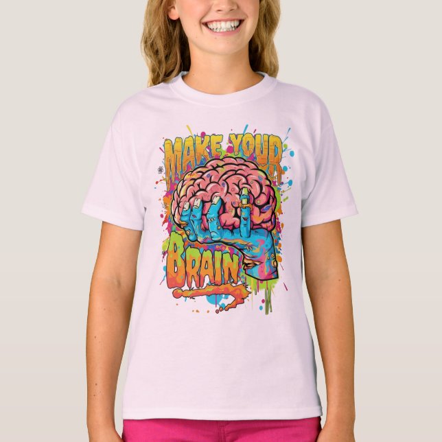 hjärna t-shirt graffiti stil inspirationstjänst (Framsida)