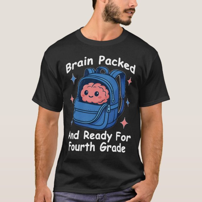 “Hjärnan packad och redo för fjärde klass” Hjärna T Shirt (Framsida)