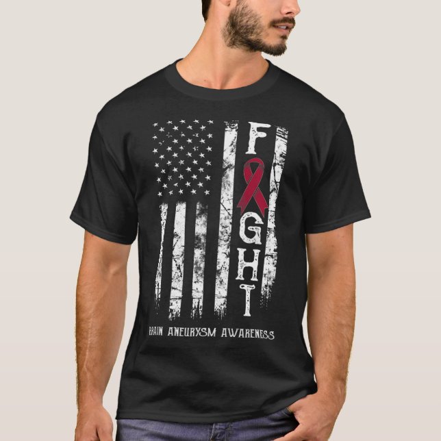 Hjärnaneurysm Krigare USA Flagga  T Shirt (Framsida)