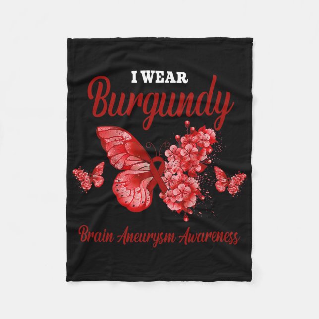 Hjärnaneurysm medvetenhet Jag bär Burgundy fjäril Fleecefilt (Framsidan)