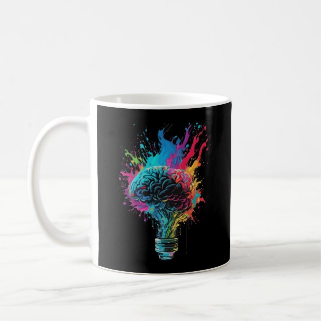 Hjärndesign med färgstark bulbexplosion kaffemugg (Vänster)